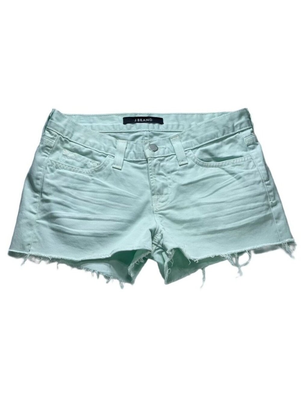 J Brand Womens Mint Green Frayed Hem Denim Shorts Size 27